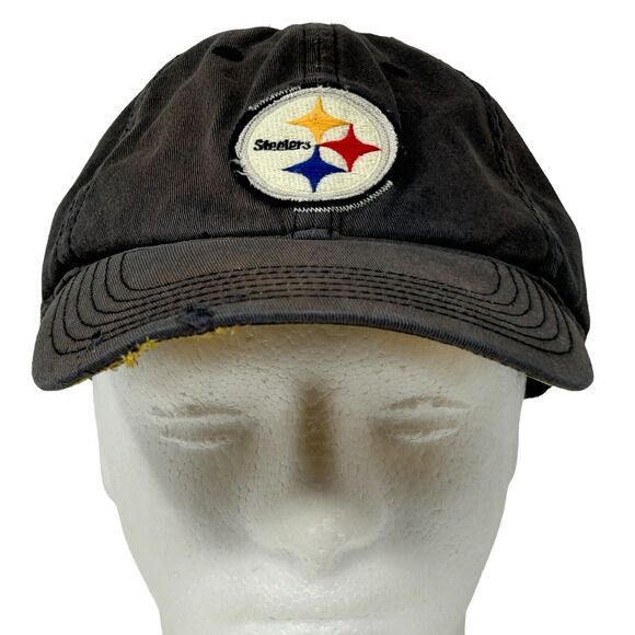 Distressed Pittsburgh Steelers Hat Cap Flex Fitted L/XL Black Old Orchard Beach - Picture 2 of 14